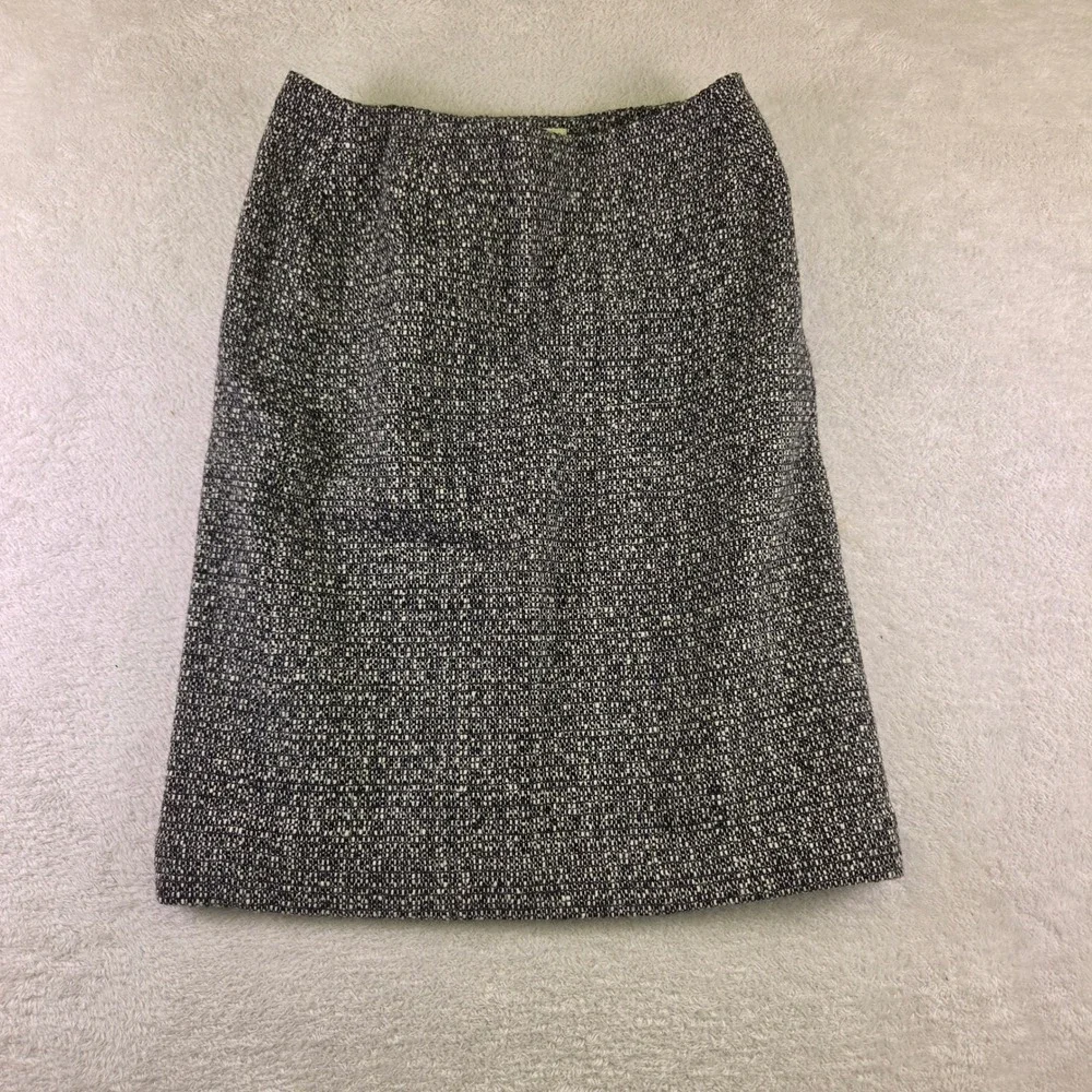 Eddie Bauer Womens Black White Wool Blend Tweed A-Line Skirt Size 8 Professional